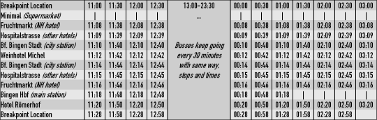 Bus timetable Friday